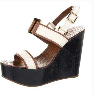 TORY BURCH Women's Leather High Wedge Sandals Size 8M in Ivory